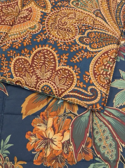 Etro , Abgestepptes Plaid Aus Baumwolle Mit Floralem Motiv, Blau In Brown