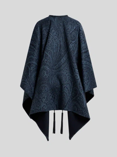 Etro Cashmere And Wool Draped Cape In Blue