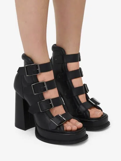 Alexander Mcqueen Caged 120 Leather Platform Sandals In Multi