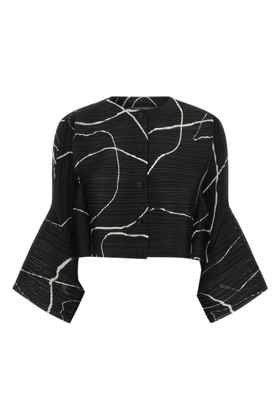 Issey Miyake Abstract Pattern Cropped Cardigan With Flared Sleeves In Black