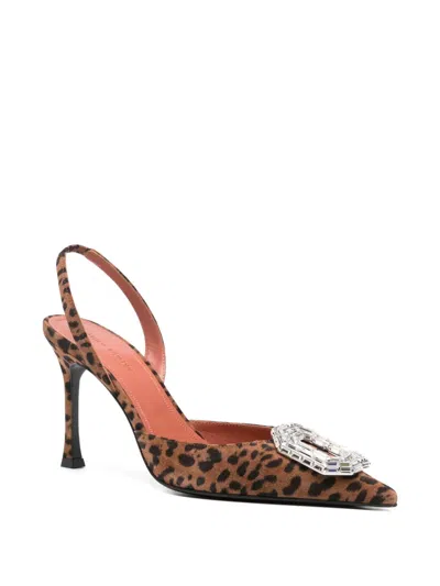Amina Muaddi Pointed-toe Slingback Heels With Crystal Embellishment In Animal Print