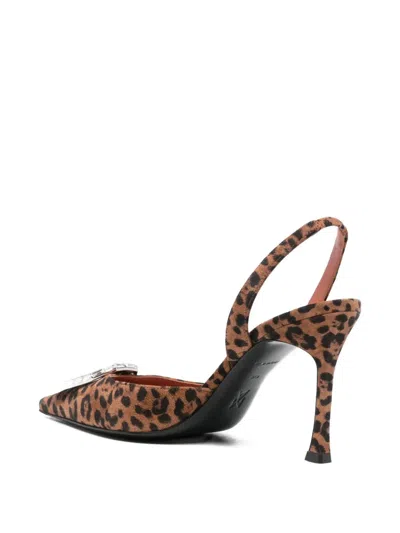 Amina Muaddi Pointed-toe Slingback Heels With Crystal Embellishment In Animal Print