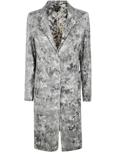 Avant Toi Camouflage Rever Neck Micro Mat Stitch Duster With Lamination In Gray