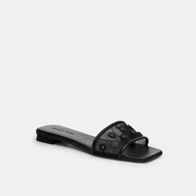 Coach Flat Sandal With Tea Rose In Black