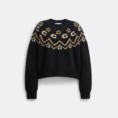 Coach Signature Fairisle Crewneck Sweater In Black