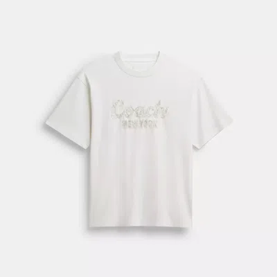 Coach Cursive Embroidered T-shirt In Organic Cotton In White