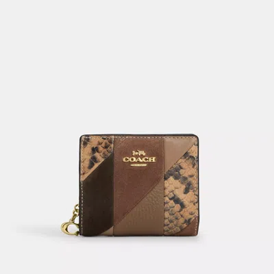 Coach Snap Wallet With Patchwork And Snake Print In Multi