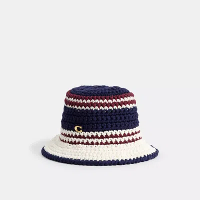 Coach Stripe Crochet Bucket Hat In Blue