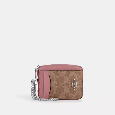 Coach Zip Card Case In Signature Canvas In Multi