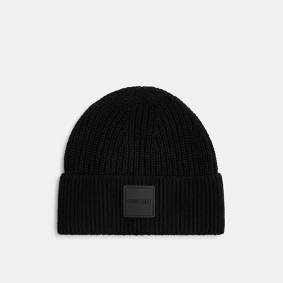 Coach Knit Beanie With Rubber Patch In Black