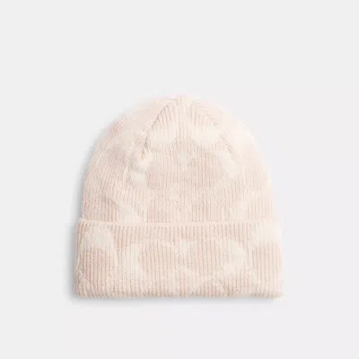Coach Signature Knit Beanie In White