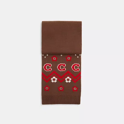 Coach Fair Isle Print Knit Muffler In Brown