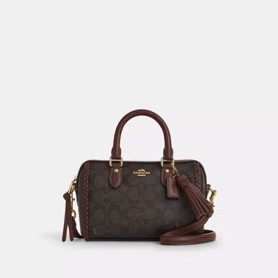 Coach Mini Rowan Crossbody Bag In Signature Canvas With Fringe In Brown