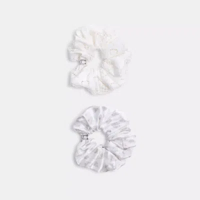 Coach Mini Vintage Rose Print And Lace Hair Ties Pack In White