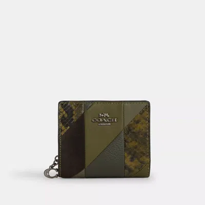 Coach Snap Wallet With Patchwork And Snake Print In Multi