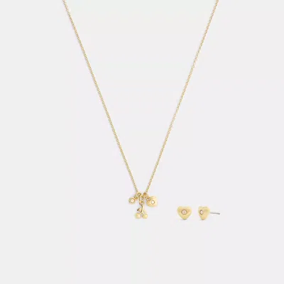 Coach Cherry And Heart Earrings And Necklace Set In Gold