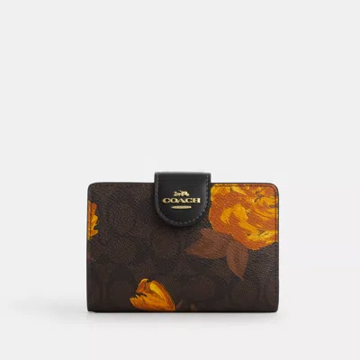 Coach Medium Corner Zip Wallet In Signature Canvas With Floral Print In Multi