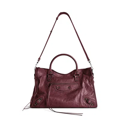 Balenciaga Le City Medium Crinkled Leather Top-handle Bag In Red