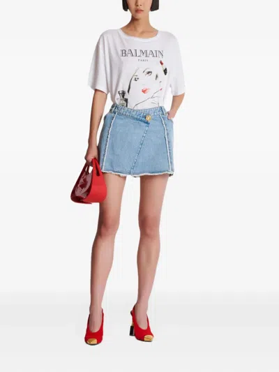 Balmain Beauty Print Embroidery Patches T-shirt In White