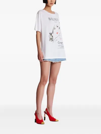Balmain Beauty Print Embroidery Patches T-shirt In White