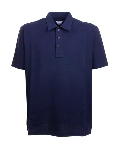Bottega Veneta Chine Cotton Piquet Polo In Blue