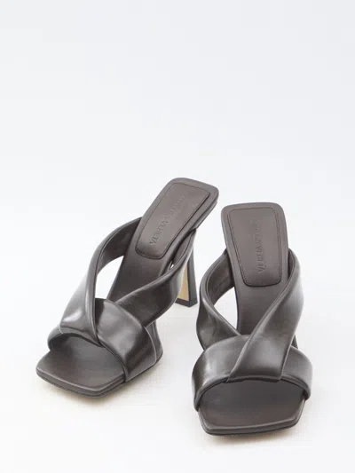 Bottega Veneta Riva Mule Sandals 9cm Heel In Metallic