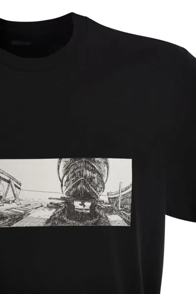 C.p. Company C.p.company Cotton T-shirt With Print In Black