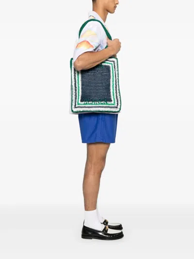 Casablanca Crochet Tote Bag With Two Flat Handles In Green