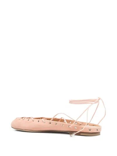 Chloé Chloe Women Light Pink Suede Chloe Ghillies Ballerinas