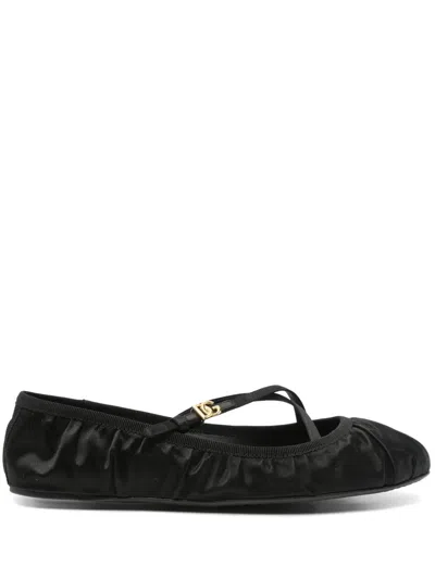 Dolce & Gabbana 5mm Criss Cross Nappa Ballerina Flats In Black