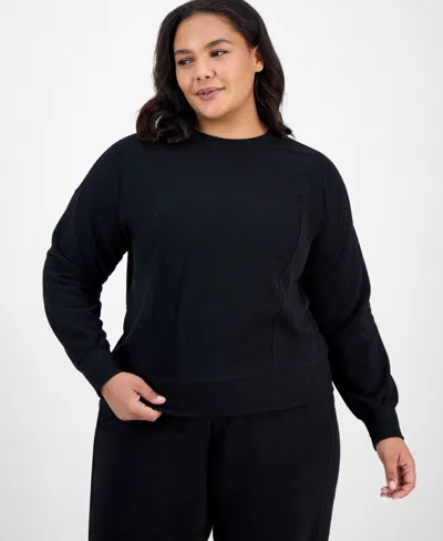 Id Ideology Plus Size Relaxed Crewneck Fleece Sweatshirt, Macy's Exclusive In Black