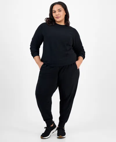 Id Ideology Plus Size Relaxed Crewneck Fleece Sweatshirt, Macy's Exclusive In Black
