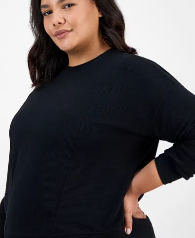 Id Ideology Plus Size Relaxed Crewneck Fleece Sweatshirt, Macy's Exclusive In Black