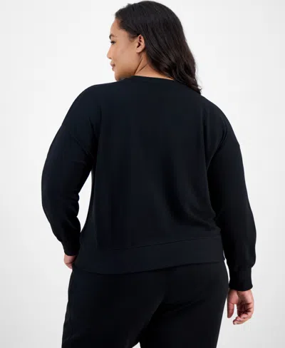Id Ideology Plus Size Relaxed Crewneck Fleece Sweatshirt, Macy's Exclusive In Black
