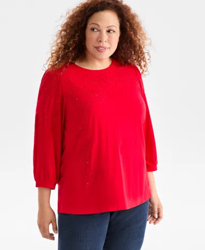 Style & Co Plus Size Embellished Floral Crewneck Top, Macy's Exclusive In Animal Print