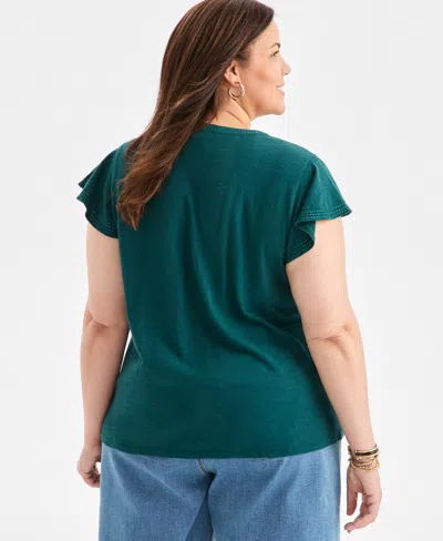 Style & Co Plus Size Embroidered Flutter-sleeve Knit Top, Macy's Exclusive In Animal Print