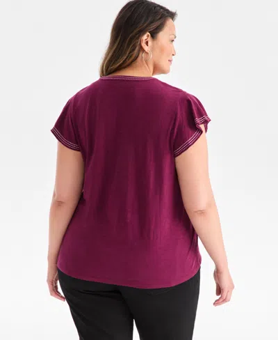 Style & Co Plus Size Embroidered Flutter-sleeve Knit Top, Macy's Exclusive In Multi