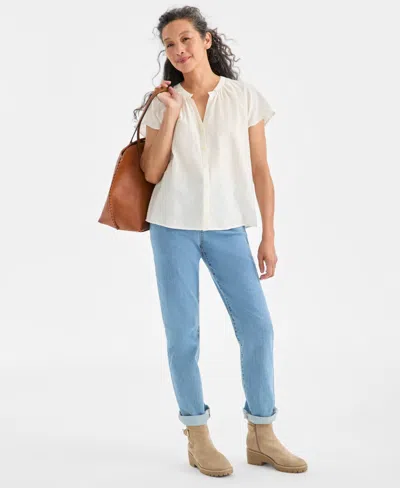 Style & Co Women's Button-front Flutter-sleeve Top, Macy's Exclusive In White