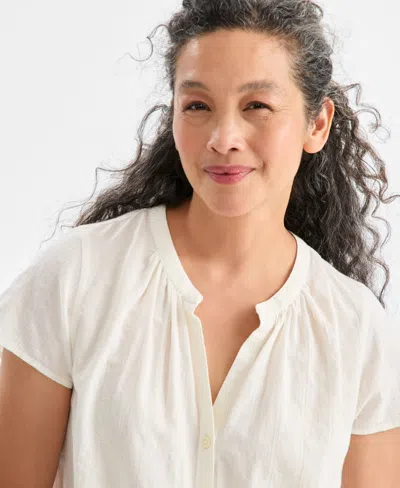 Style & Co Women's Button-front Flutter-sleeve Top, Macy's Exclusive In White