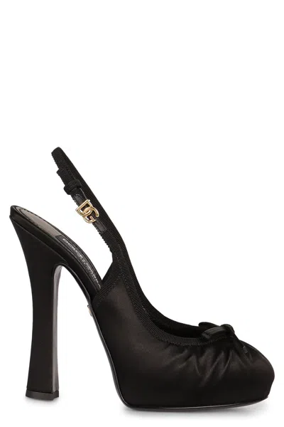 Dolce & Gabbana Satin Slingback Platform Shoes In Animal Print