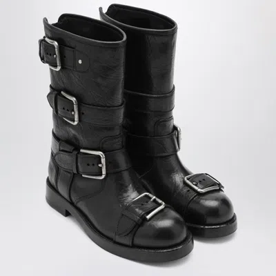 Dolce & Gabbana Leather Boot With Buckles In Black