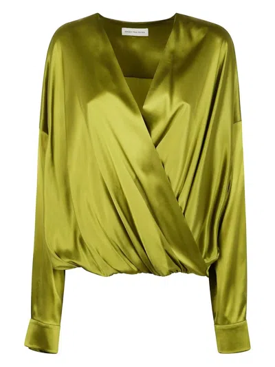 Dries Van Noten Loose Olive Green Blouse In Silk In Green