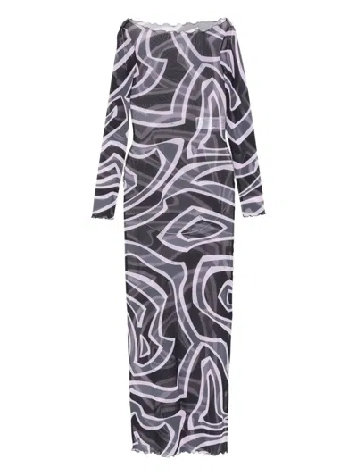 Pucci Maxi Dress With Abstract Pattern And Long Sleeves In Black