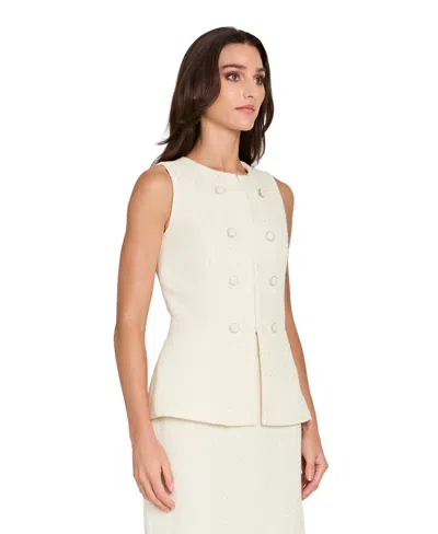 Tahari Asl Womens Collarless Cropped Boucle Vest Boucle Pencil Skirt In Animal Print