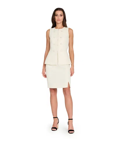 Tahari Asl Womens Collarless Cropped Boucle Vest Boucle Pencil Skirt In Animal Print