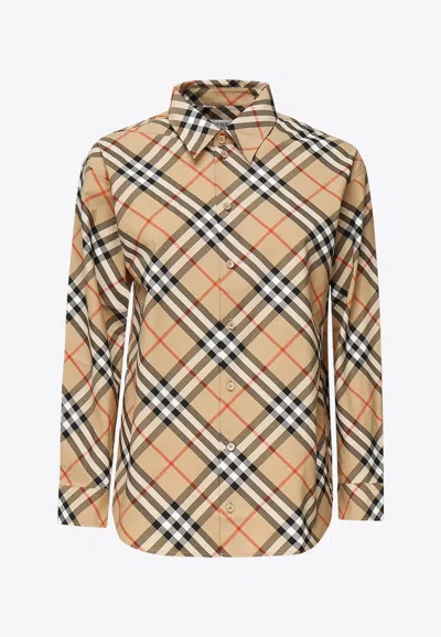 Burberry Women Check Silk Pyjama Shirt In Cream
