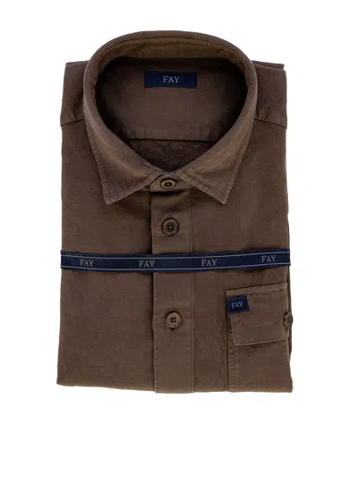 Fay Brown Cotton Shirt In Brown