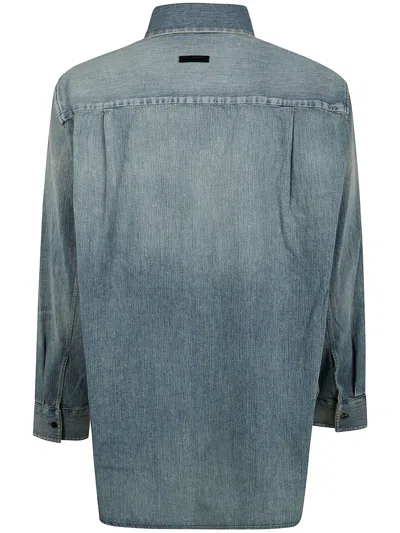 Fear Of God Light Blue Shirt With Faded Denim Effect In Animal Print