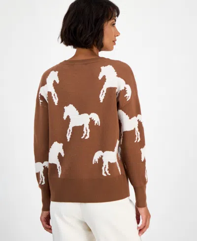 T Tahari Horse Pattern Sweater In Brown