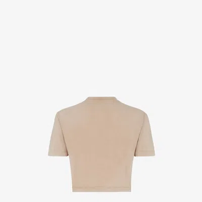 Fendi Beige Washed-out Cropped T-shirt With Logo In Neutral